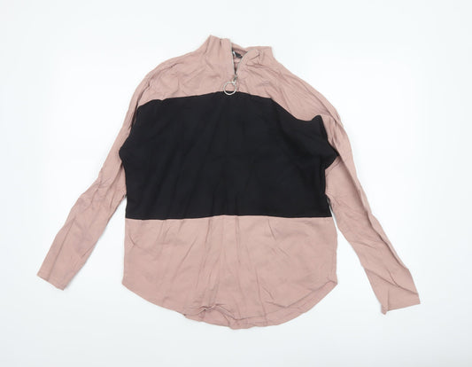 Select Women's Pink Black Basic Colourblock Zip Top UK 10
