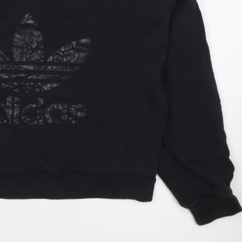 adidas Girls Black 9-10 Years Pullover Sweatshirt Trefoil Logo