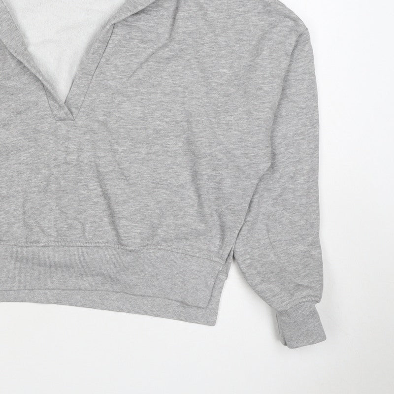 Monki Women Grey S Hooded V-Neck Pullover Sweatshirt Fleece
