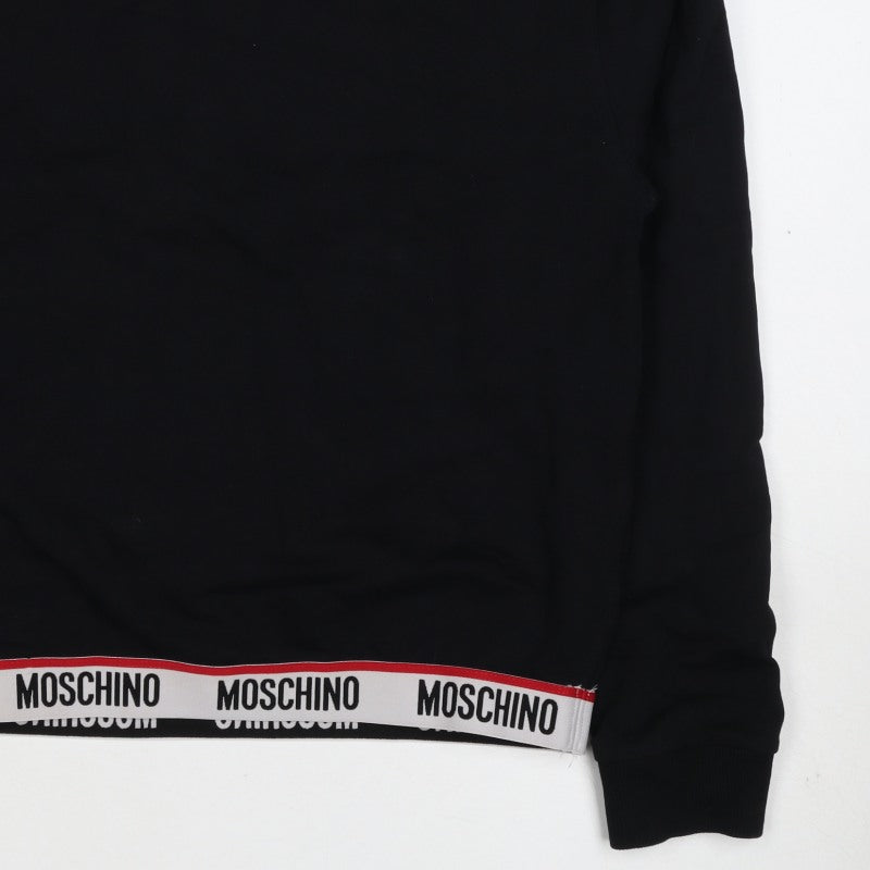 Moschino Women Black M Pullover Sweatshirt Logo Trim Crew Neck