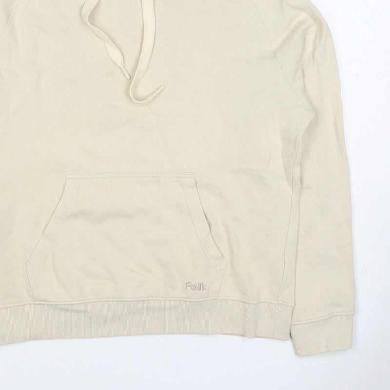 Folk Women's Ivory Size S Pullover Hooded Sweatshirt Logo Pocket