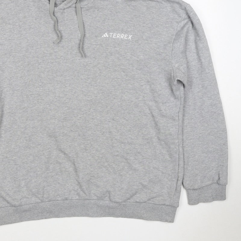 adidas Terrex Men’s Grey L Pullover Hooded Hiking Hoodie Logo