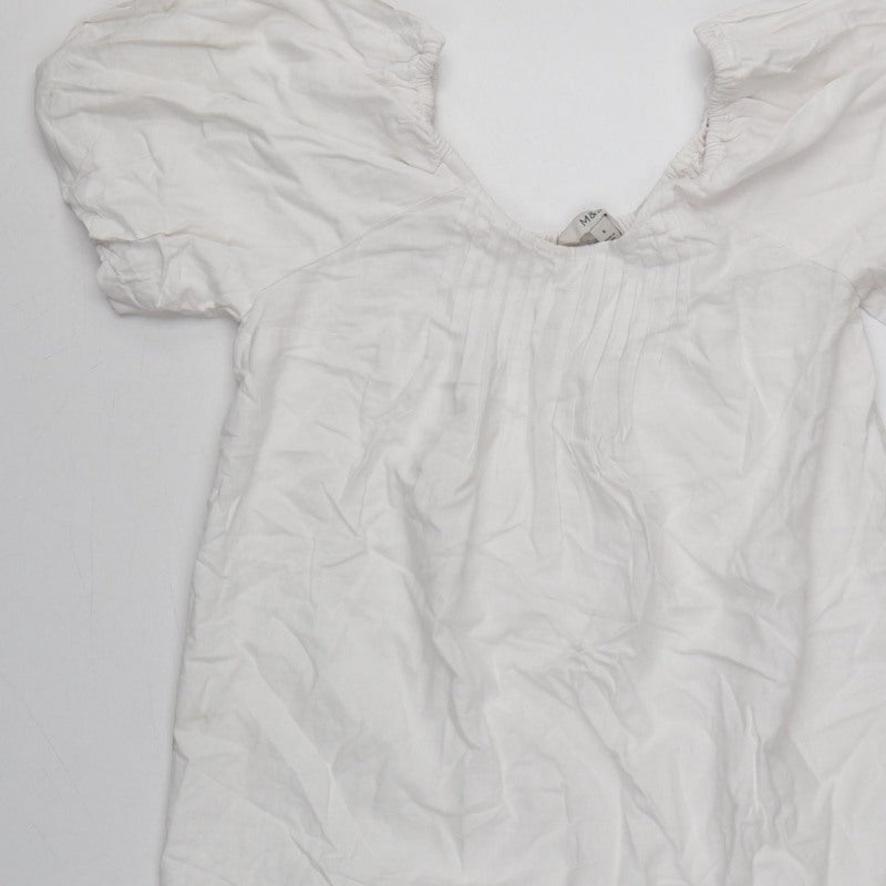Marks and Spencer Women White Size 8 A-Line Puff Sleeve Dress