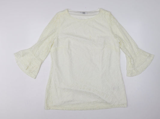 Joanna Hope Women Ivory UK 18 Floral Lace Bell Sleeve Lined Blouse
