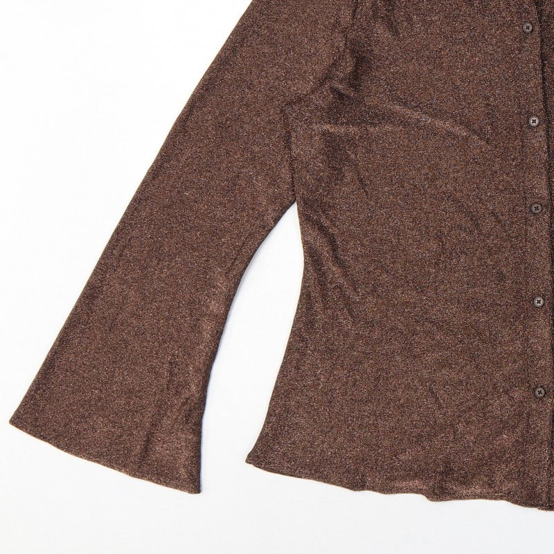Marks and Spencer Women Brown Glitter Knit Button-Up Blouse UK 16