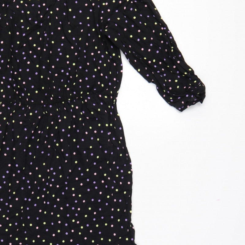 Dorothy Perkins Women Black Multicolour Polka Dot Midi Fit & Flare Dress UK 10