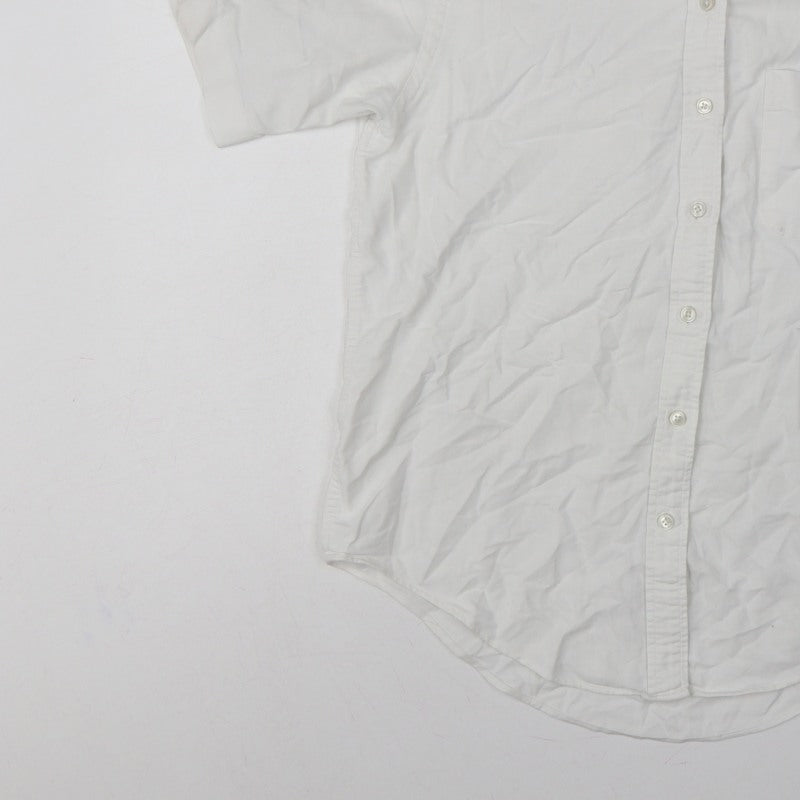 Lands' End Women White UK 14 Classic Short Sleeve Button-Up Shirt
