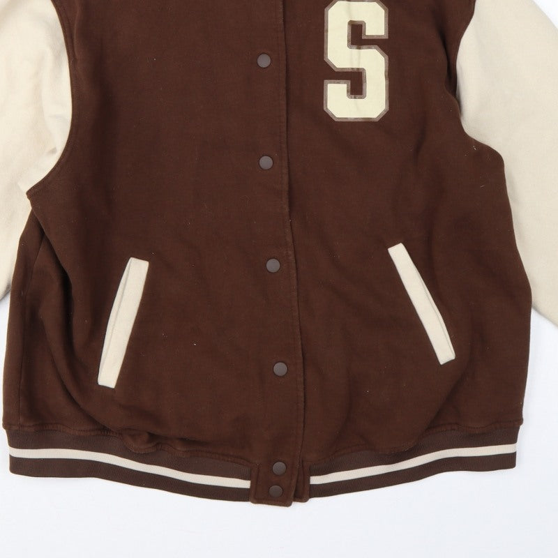H&M Divided Women Brown Cream M Varsity College Snap Sweatshirt