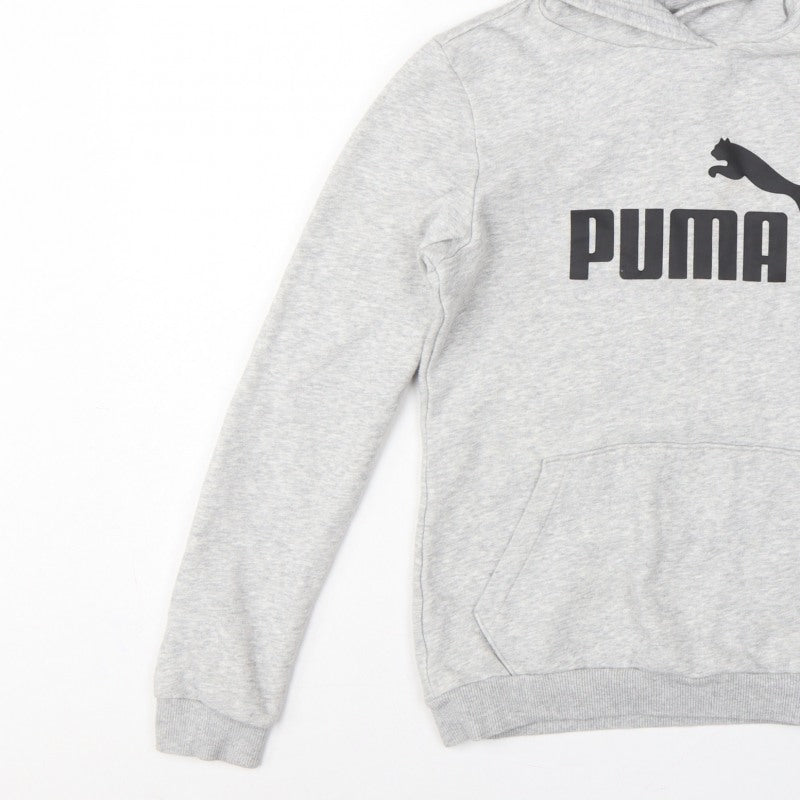 Puma Boys Grey Logo Pullover Hoodie 13-14 Years Hooded Sports Sweatshirt