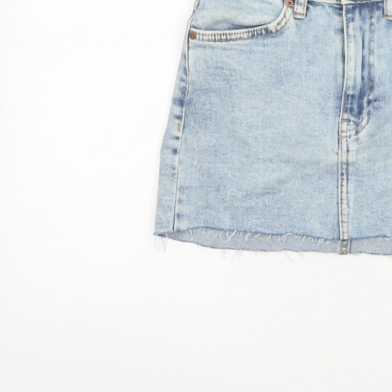 Bershka Women Blue UK 6 High Rise Denim Mini Straight Skirt
