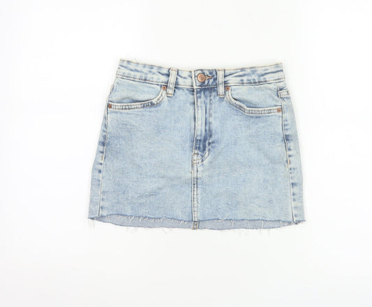 Bershka Women Blue UK 6 High Rise Denim Mini Straight Skirt