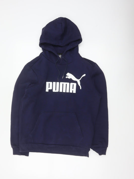 Puma Women's Navy Blue S Logo Pullover Hoodie Drawstring Pocket
