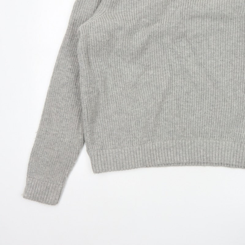 Marks and Spencer Men Grey XL Lambswool Blend Rib Knit Crew Neck Jumper
