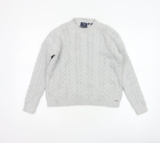 Superdry Women’s Grey UK 8 Cable Knit Cotton Crew Neck Pullover Jumper