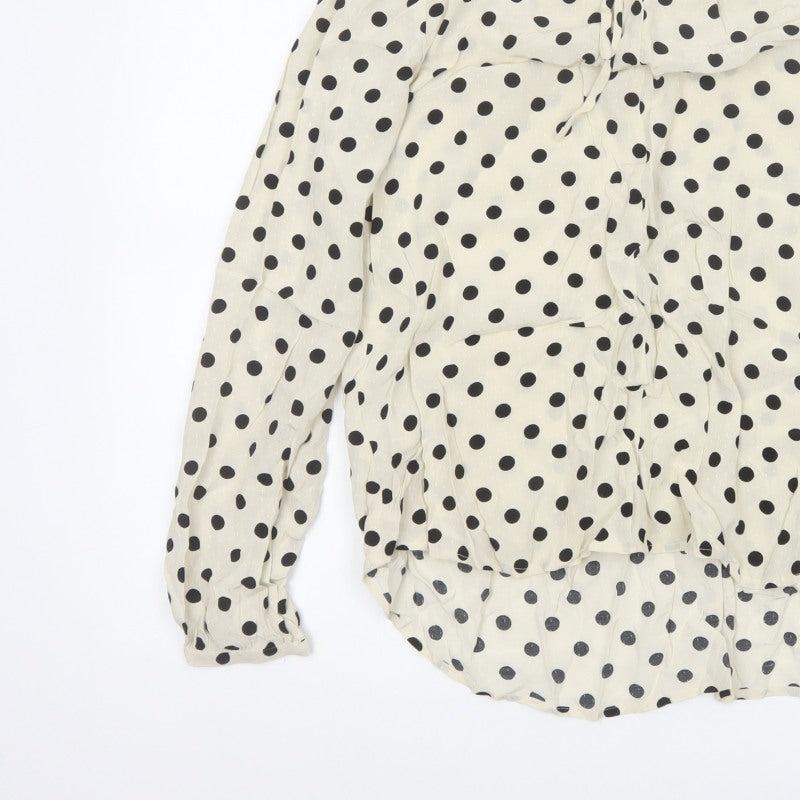 Laura Ashley Women Ivory Polka Dot Tie Neck Viscose Blouse UK 14