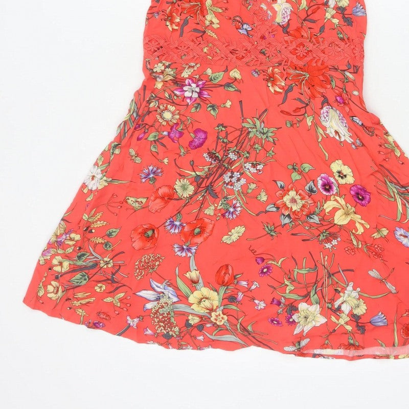 Oasis Women Orange Floral Fit & Flare Knee Length Dress UK 10