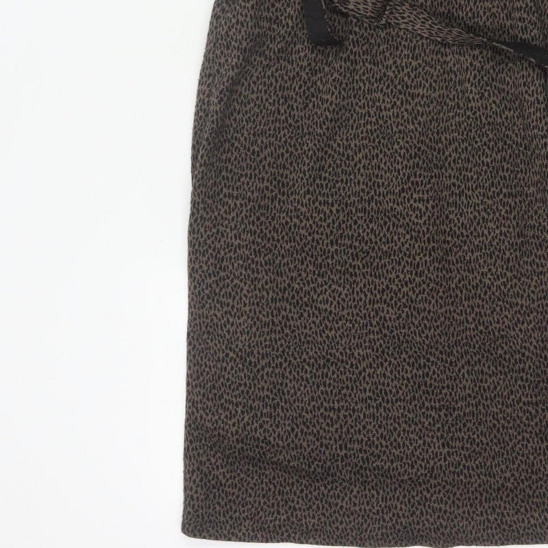 Laura Ashley Women Brown Leopard Print Belted Sheath Dress UK 10