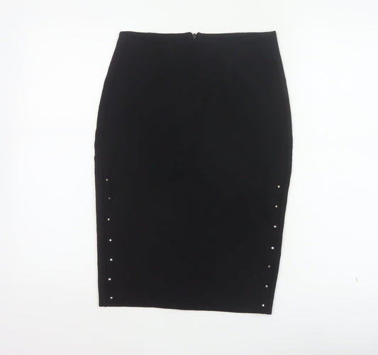 Reserved Women Black UK 8 Studded Pencil Knee Length Skirt