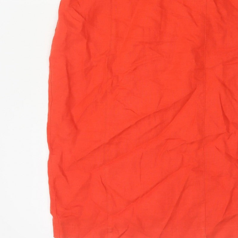 Per Una Women Red Linen Pencil Dress UK 12 Sleeveless Buckle Workwear
