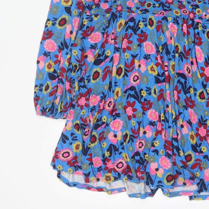 Boden Women Blue Floral Fit & Flare Jersey Dress UK 14 Long Sleeve