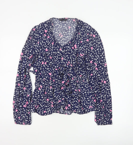 Marks and Spencer Women’s Blue Floral Wrap Blouse Size 6 Long Sleeve
