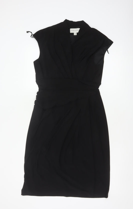 Ronni Nicole Women Black UK 12 Sheath Wrap Ruched Midi Dress