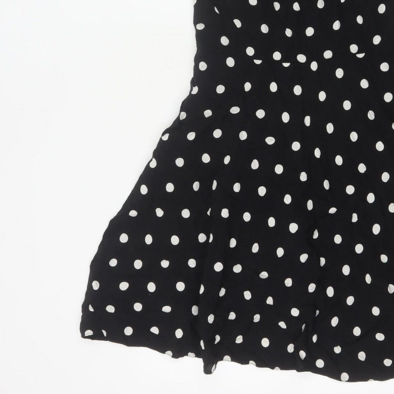 Apricot Women Black Polka Dot M Fit & Flare Knee Length Dress