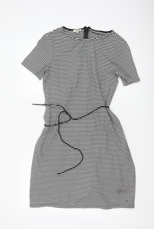 Hobbs Women Black White Striped UK 14 Knee Length Sheath Dress