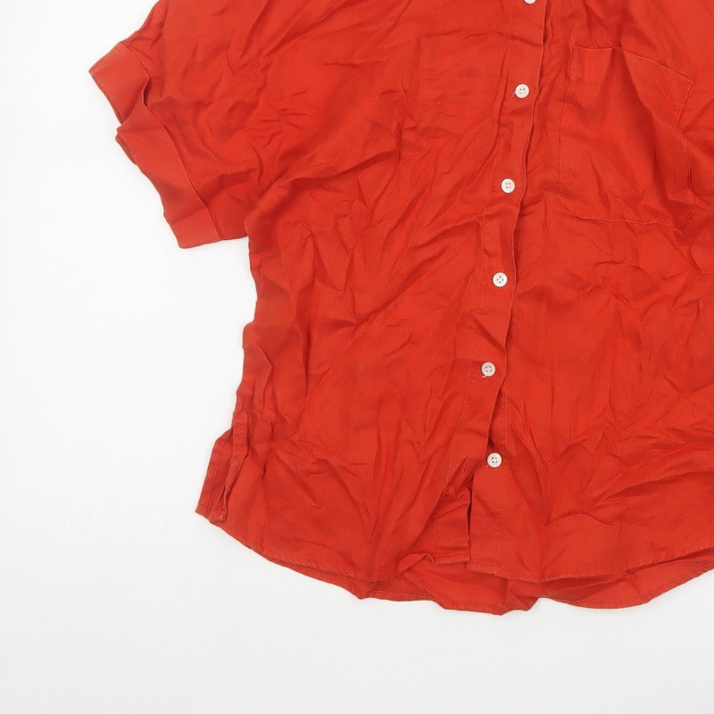 Jigsaw Women Orange UK 10 Linen Short Sleeve Collared Button-Up Shirt