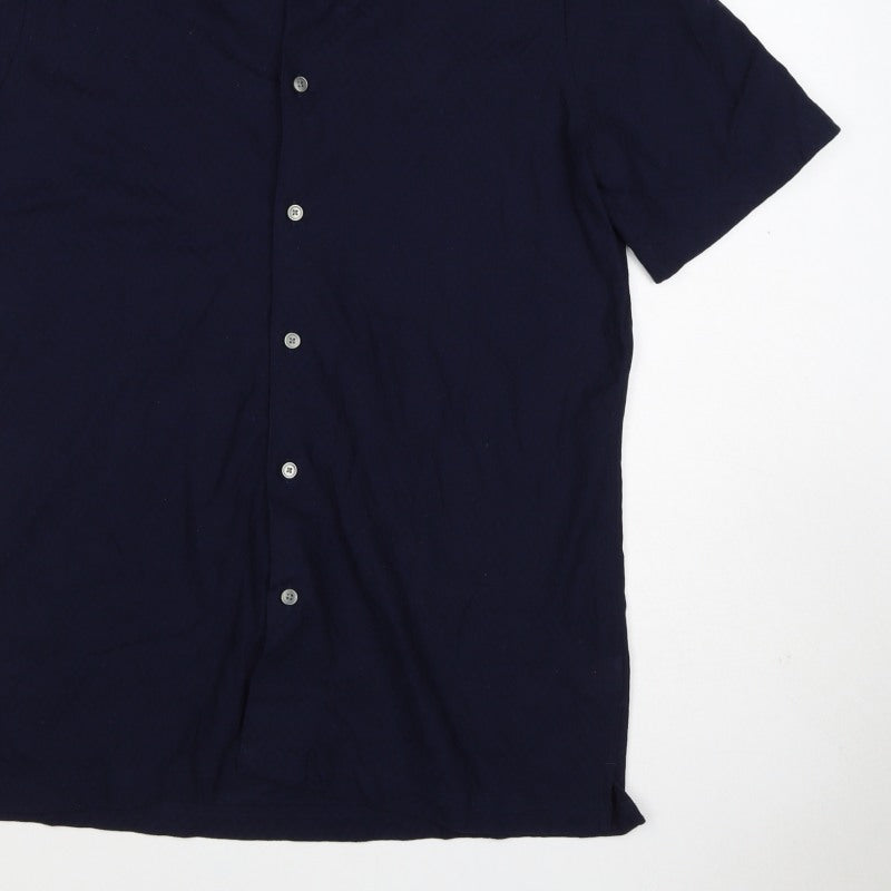 Additional view of Autograph Men’s Navy Blue L Luxury Knitted Short Sleeve Button-Up Shirt