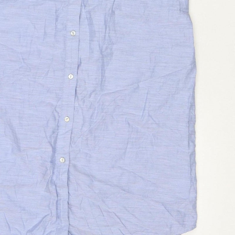H&M Women Blue UK 8 Long Cotton Collared Button Shirt Dress