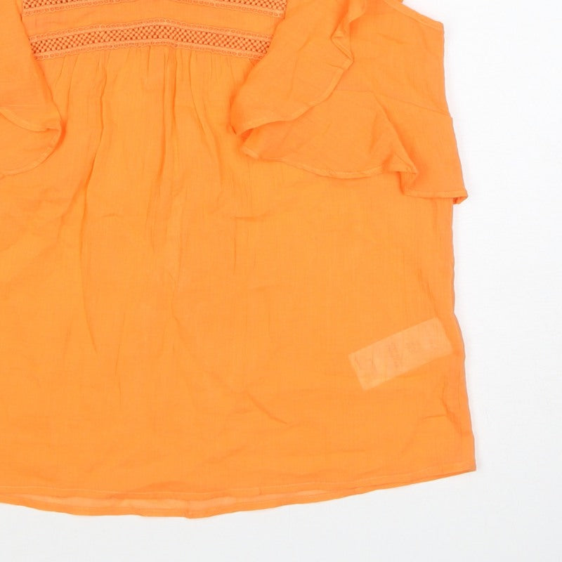 Mint Velvet Women Orange UK 6 Ruffle V-Neck Cotton Blouse