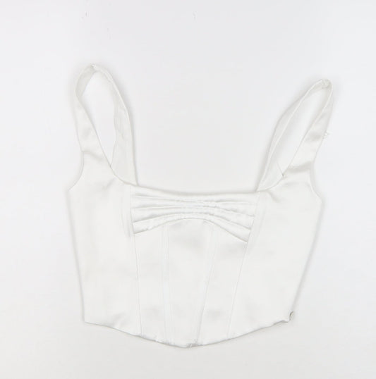 ZARA Women White M Cropped Satin Corset Camisole Tank Top