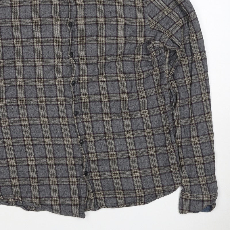 Additional view of Blend Denim Men’s Grey Plaid Cotton Flannel Button-Down Shirt, size L