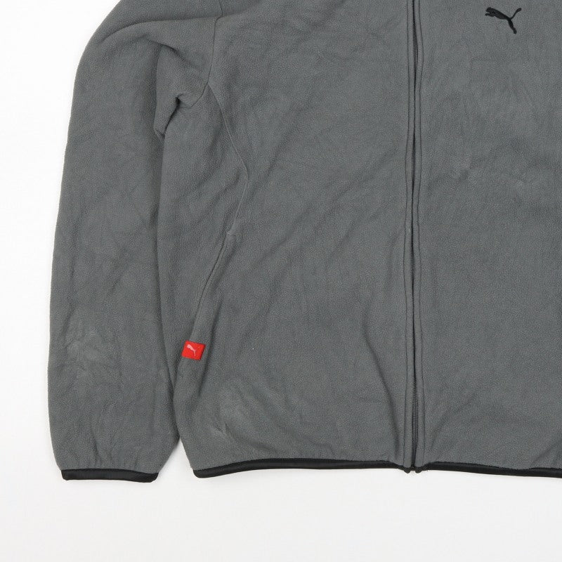Puma Men's Grey M Full Zip Fleece Jacket Stand-Up Collar Sports Logo