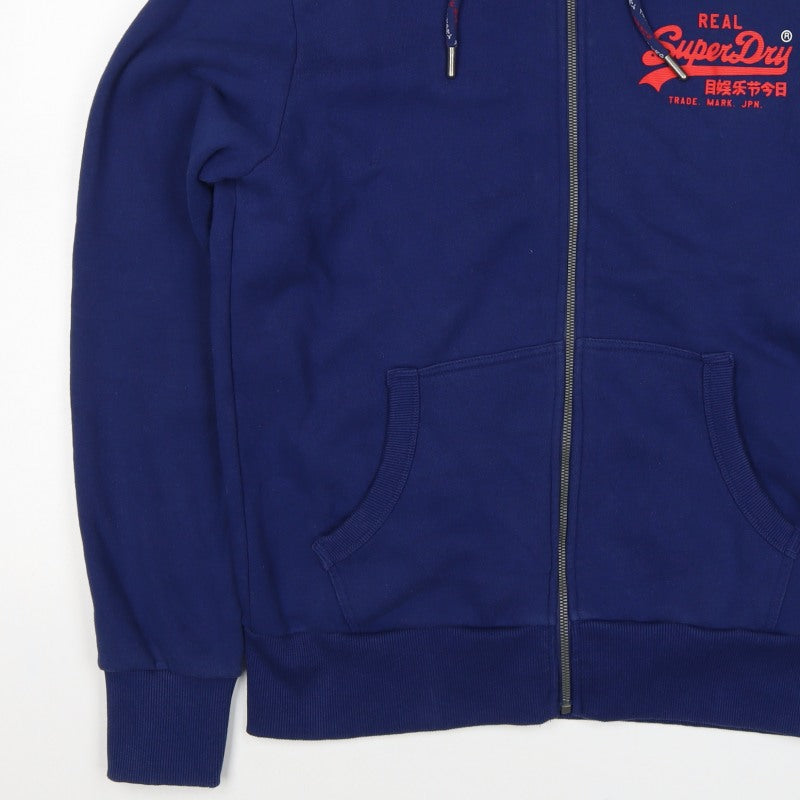 Superdry Men's Blue XL Full Zip Hooded Logo Fleece Hoodie