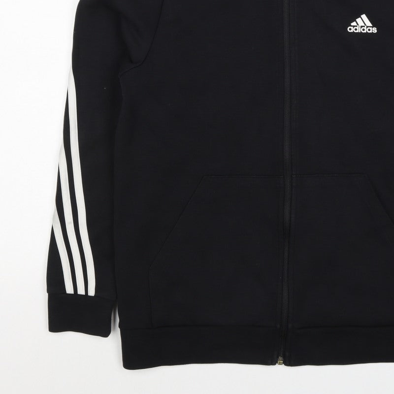 Adidas Boys Black 15-16 Years Full Zip Hoodie 3 Stripe Cotton Blend