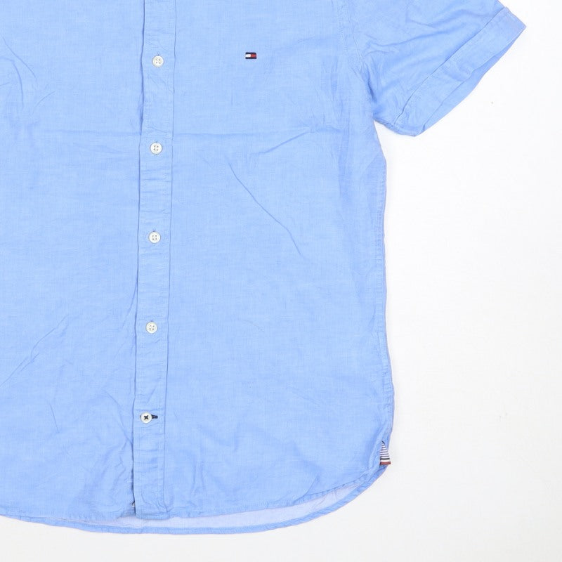 Tommy Hilfiger Men's Blue XS Cotton Linen Short Sleeve Button-Up Shirt