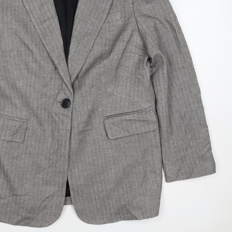 Marks and Spencer Women Grey Herringbone Blazer Jacket UK 10 Business