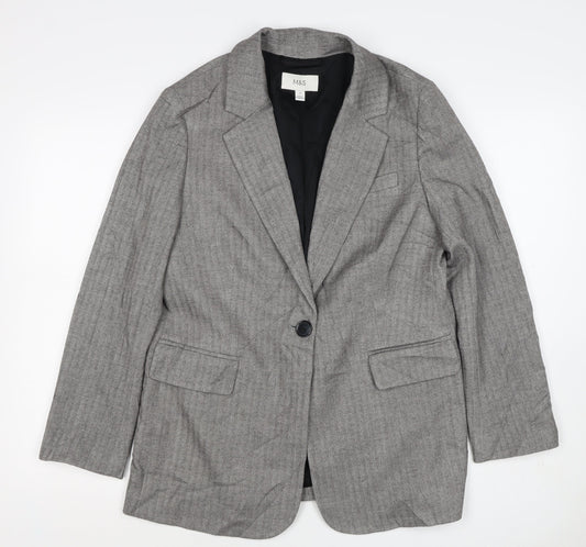 Marks and Spencer Women Grey Herringbone Blazer Jacket UK 10 Business
