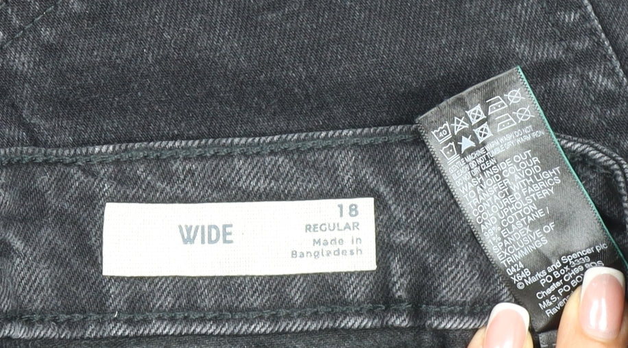 Marks & Spencer Women Black Wide-Leg Jeans UK 18 Regular Stretch