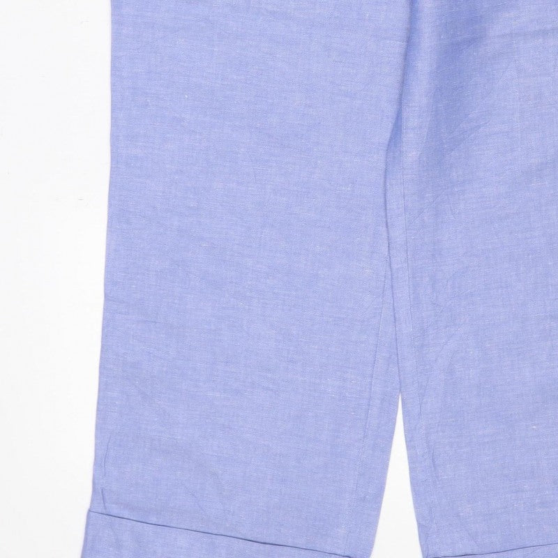 Marks and Spencer Women Blue Linen Blend Wide-Leg Trousers UK 14