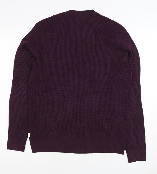 Back view of Marks and Spencer Men Purple XS Cotton Blend Tight Knit Crew Jumper