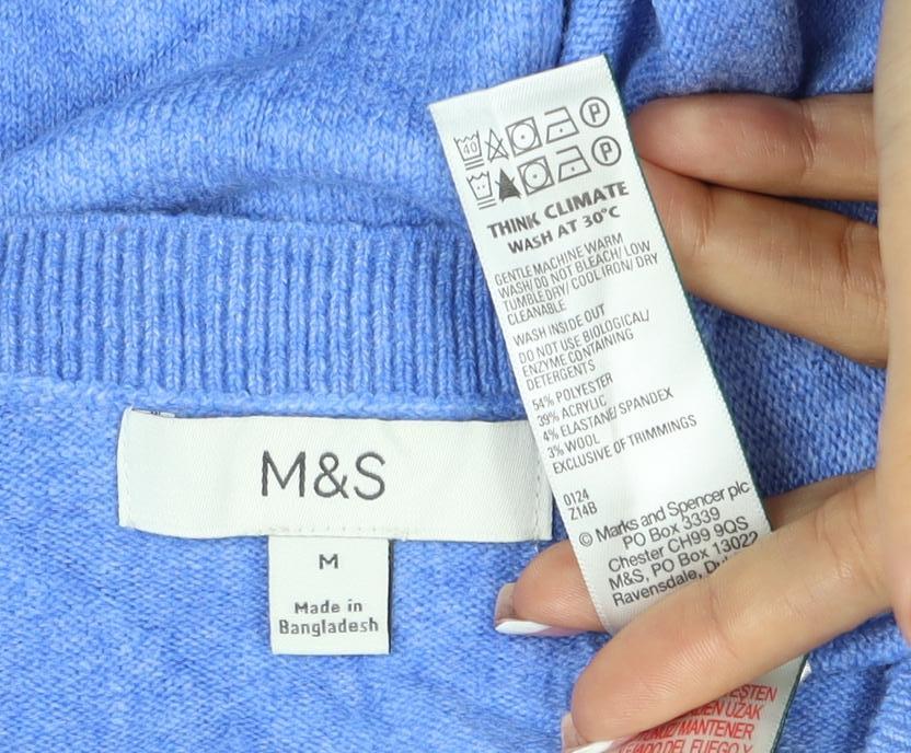 Marks & Spencer Women Blue M Button Knit Round Neck Cardigan