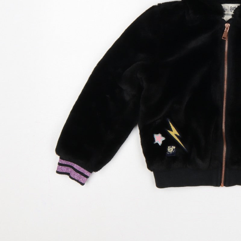 M&S Girls Black 7-8 Years Harry Potter Hooded Faux Fur Bomber Jacket