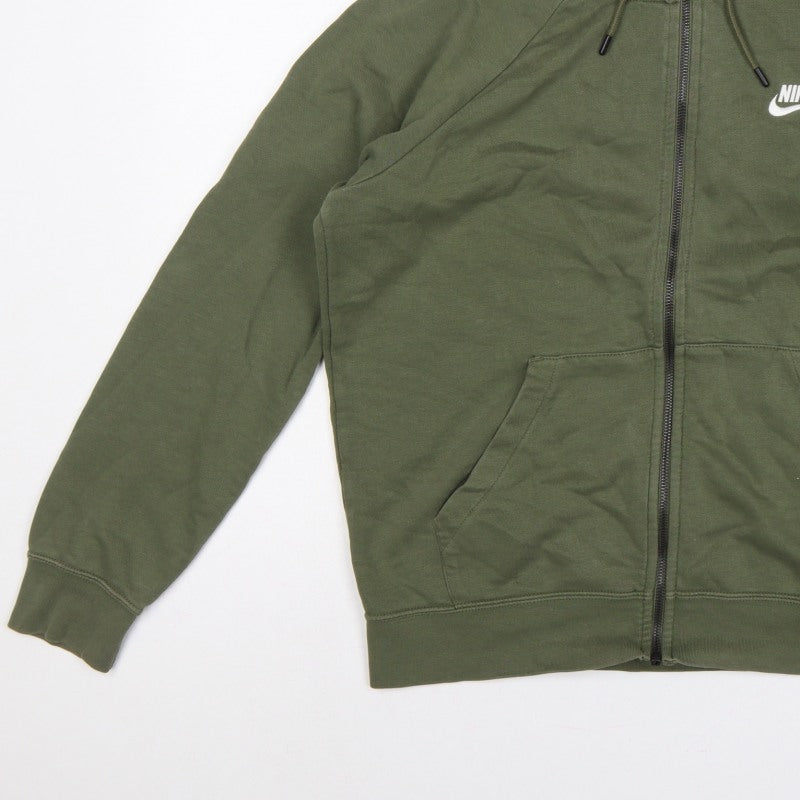 Nike Men Green M Full Zip Hooded Fleece Sweatshirt Logo
