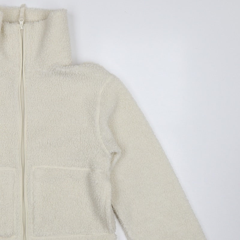 H&M Women Ivory S Teddy Fleece Full Zip Jacket Pockets