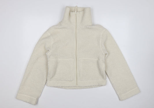 H&M Women Ivory S Teddy Fleece Full Zip Jacket Pockets
