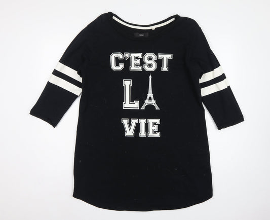 Next Women Black Size 18 T-Shirt Dress Paris Graphic Stripe Sleeve