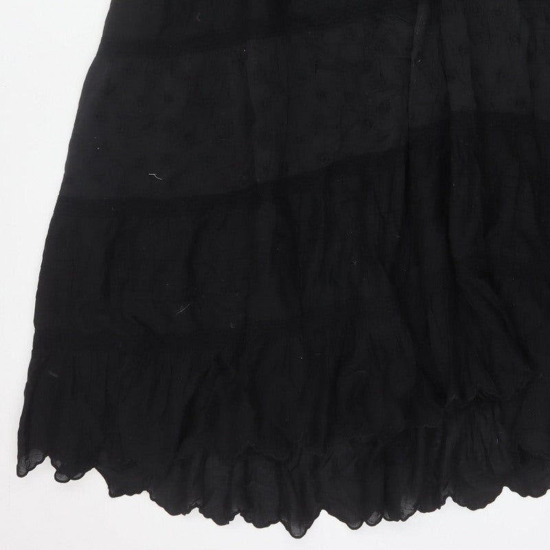Reclaimed Vintage Women Black UK 16 Peasant Maxi Tiered Cotton Skirt